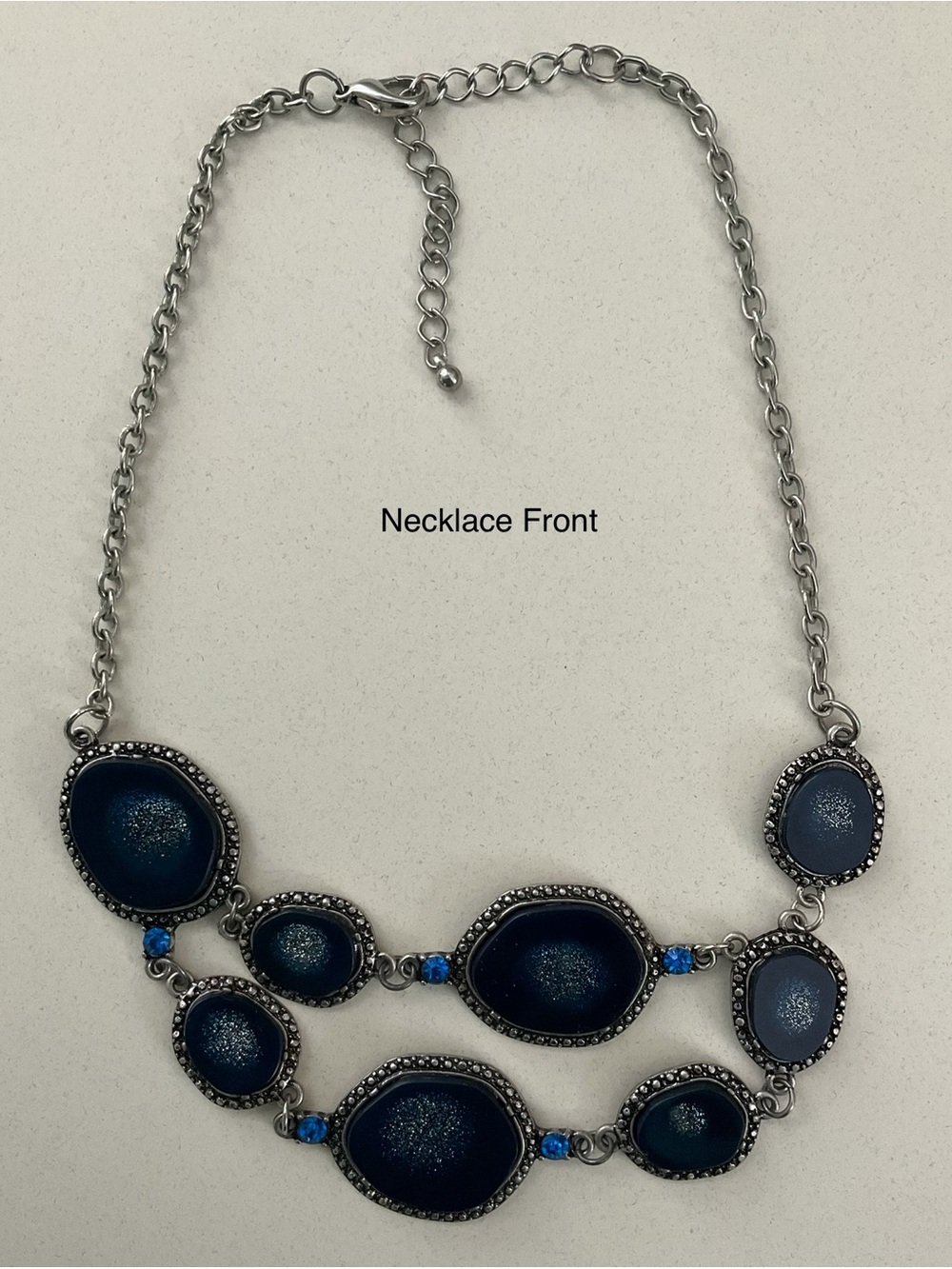Stunning Double-Layer Navy Blue Druzy-Style Statement Necklace